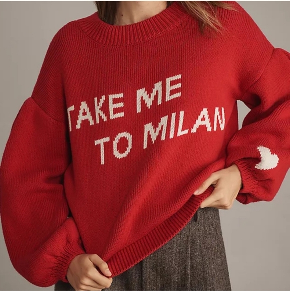 Anthropologie Sweaters - Anthropologie Maeve Red Crew Neck Sweater with Take Me To Milan